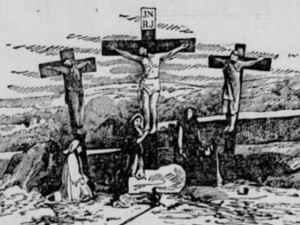 Dobové vyobrazení scény "Křížová cesta" z Hořického pašijového filmu v americkém tisku